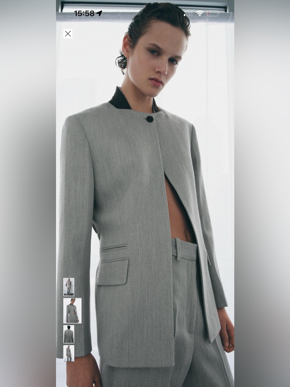 Zara collarless blazer in gray linen mix
Worn once no flaws 
Size small